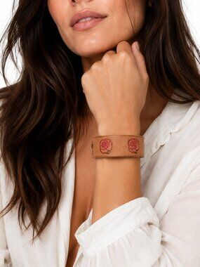 Handcrafted Tooled Leather Rose Cuff — Made in USA